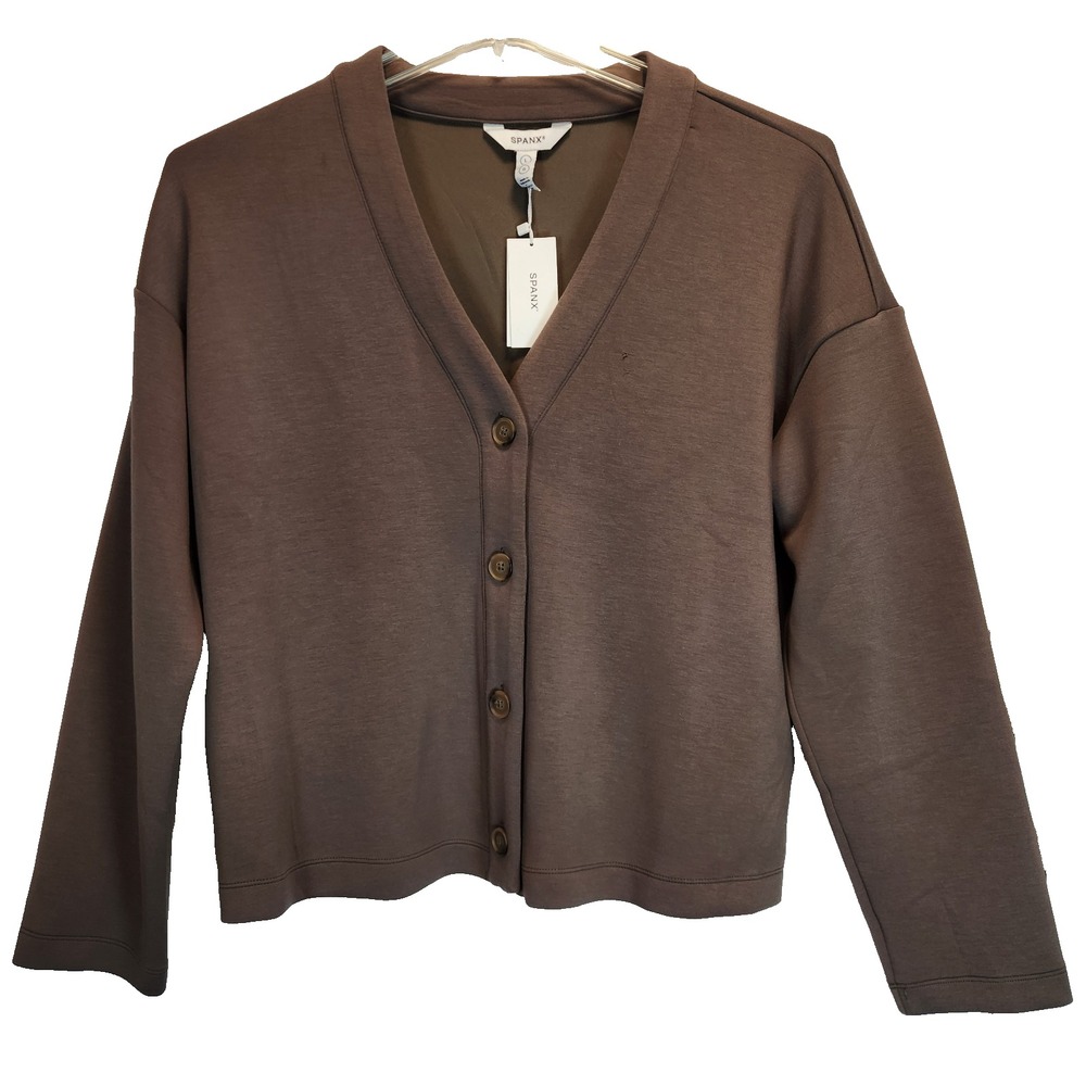 NWT Spanx AirEssentials Cardigan Truffle Brown V-Neck Button Front Size Large
